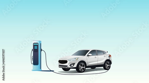 Fototapeta Eectric EV car charging battery on the background. Concept of protecting the environment, loving the earth, Save for the world. Ready to apply to your design. Vector illustration.
