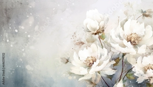 Obraz white peony flowers watercolor background