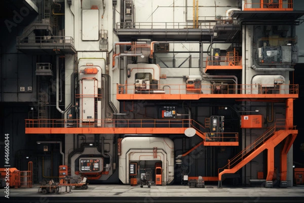Fototapeta A constructivist piece with an emphasis on geometric shapes and industrial aesthetics. Generative Ai.