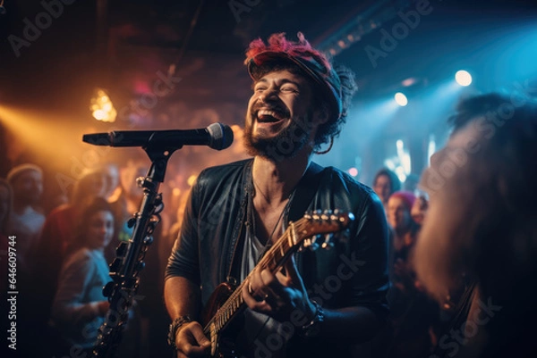 Fototapeta Thrill of a live music performance, embodying the love for music and the energy of live entertainment within a lively lifestyle. Generative Ai.