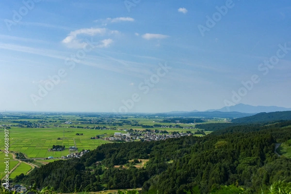 Fototapeta 高台から見る上越市の田園風景