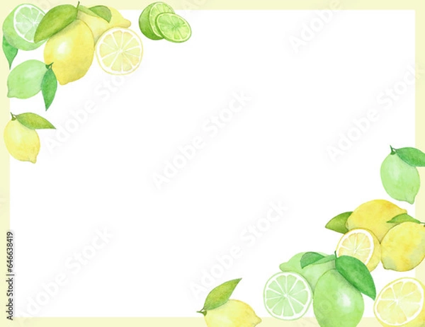 Fototapeta レモンとライムの黄色い枠の背景素材