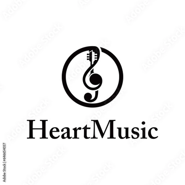 Obraz note symbol with guitar. vector logo