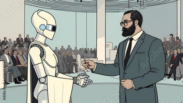 Fototapeta The First A.I. President solving the world conlficts at the UN meeting