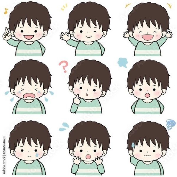 Fototapeta 子供(男の子)表情セットイラスト(上半身)