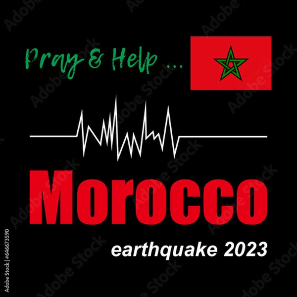 Obraz Pray for Morocco earthquake  poster design with black background for sharing your thoughts on social media platforms. Banner, Social Media Post. Morocco earthquake 2023. Vector Illustration. 