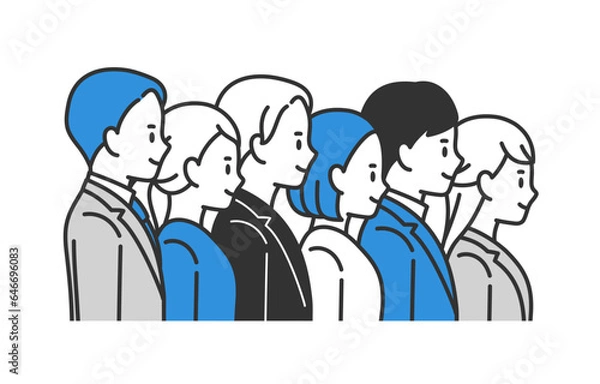 Fototapeta 右を向いて並ぶビジネスパーソン男女のセット【人物ベクターイラスト素材】