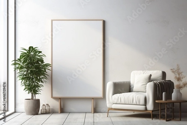 Fototapeta Modern Aesthetic Interior Design with Small Blank Poster Created with Generative AI
