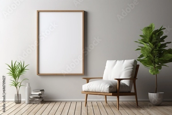 Fototapeta Modern Aesthetic Interior Design with Small Blank Poster Created with Generative AI