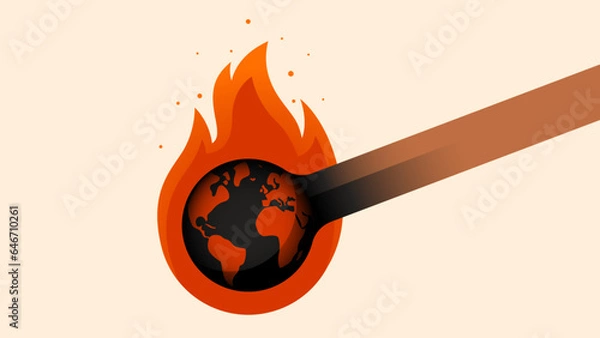 Obraz Vector illustration of the Earth globe in a shape of a lit match. Concept illustration representing global warming, wars, terrorism, wildfires and record temperatures. Climate change icon.