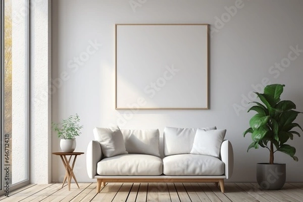Obraz Modern Aesthetic Interior Design with Small Blank Poster Created with Generative AI