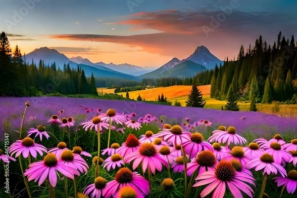 Fototapeta sunset in the mountains