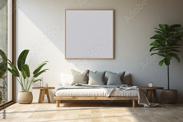 Fototapeta Modern Aesthetic Interior Design with Small Blank Poster Created with Generative AI