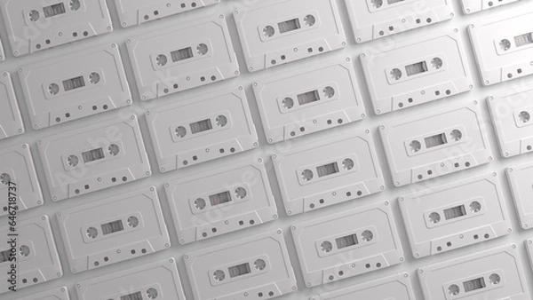 Fototapeta 3d rendering. Minimal creative background for retro technology concept. White cassette tape on white background.  SHOTLIST1990.