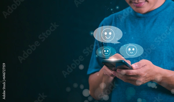 Fototapeta Customer services best excellent business rating experience. Satisfaction survey concept. user gives ratings to service experience on the online application, online marketing, and business processes.