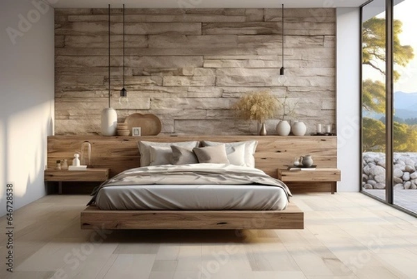 Fototapeta modern luxury scandinavian master bedroom with light natural materials