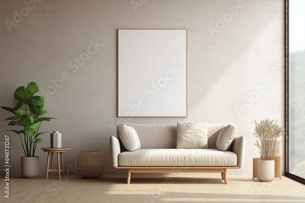 Fototapeta Modern Aesthetic Interior Design with Small Blank Poster Created with Generative AI