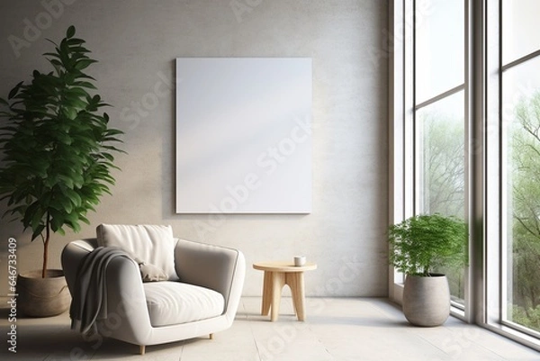 Fototapeta Modern Aesthetic Interior Design with Small Blank Poster Created with Generative AI