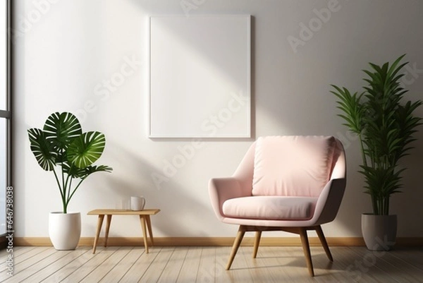 Fototapeta Modern Aesthetic Interior Design with Small Blank Poster Created with Generative AI