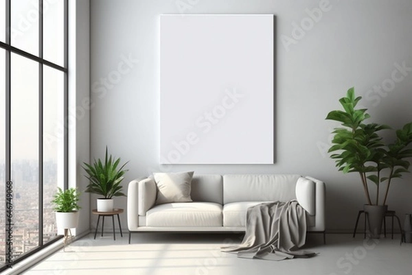 Fototapeta Modern Aesthetic Interior Design with Small Blank Poster Created with Generative AI