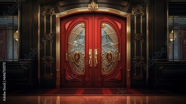 Fototapeta Red Luxury Double Door, Generative AI