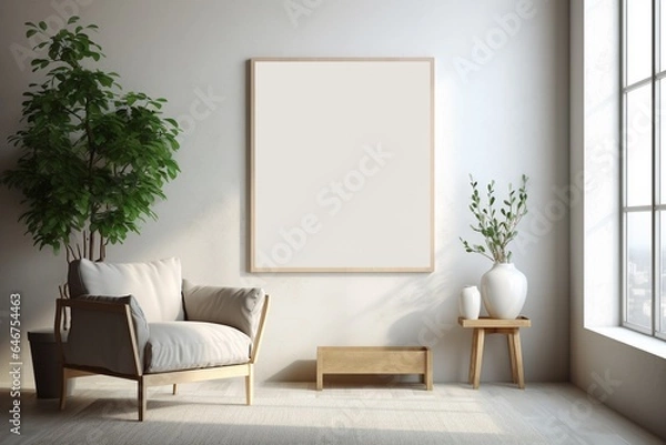 Fototapeta Modern Aesthetic Interior Design with Small Blank Poster Created with Generative AI