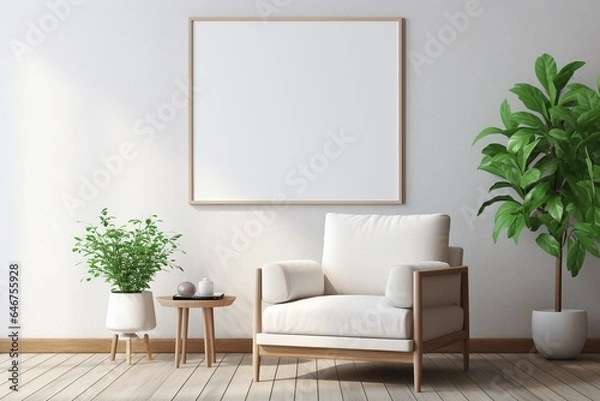 Fototapeta Modern Aesthetic Interior Design with Small Blank Poster Created with Generative AI