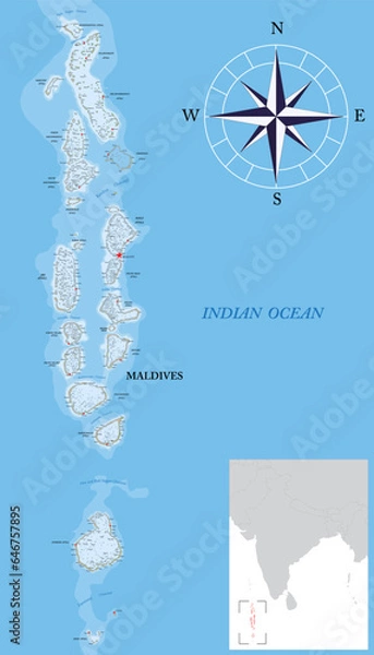 Obraz Maldives islands highly detailed physical map