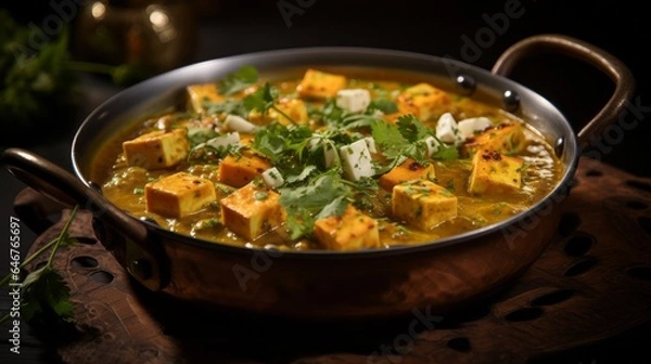 Fototapeta Delicious Matar Paneer with Indian cottage cheese aka Paneer and peas cooked in a spicy and flavorsome curry