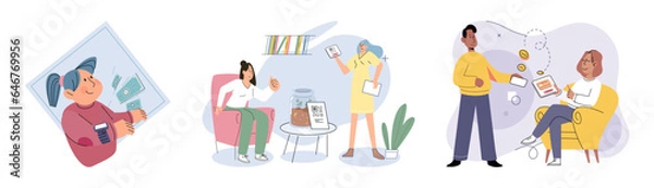 Fototapeta Cashless payment. Vector illustration. Wireless payment systems are designed to prevent unauthorized access to sensitive information Mobile cashless payments offer convenience for splitting bills