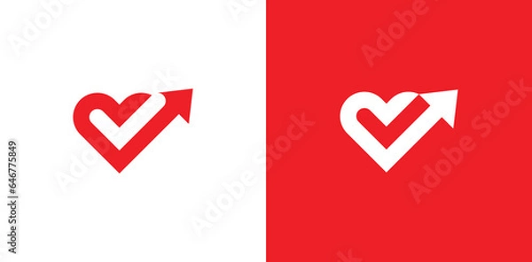 Fototapeta Heart Check with Arrow Logo Concept icon symbol sign Design Element. Tick, Love, Medical, Health Care, Valentine's Day Logotype. Vector illustration template