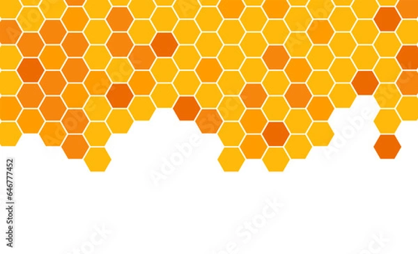 Fototapeta Yellow orange banner honeycombs with different color seamless pattern geometric border background