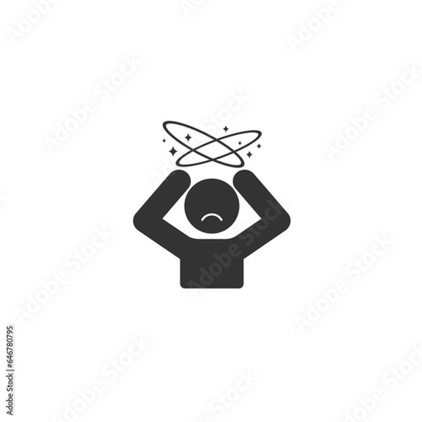 Fototapeta Dizziness icon, headache person, feeling dizzy, vertigo discomfort, editable stroke vector illustration flat sign