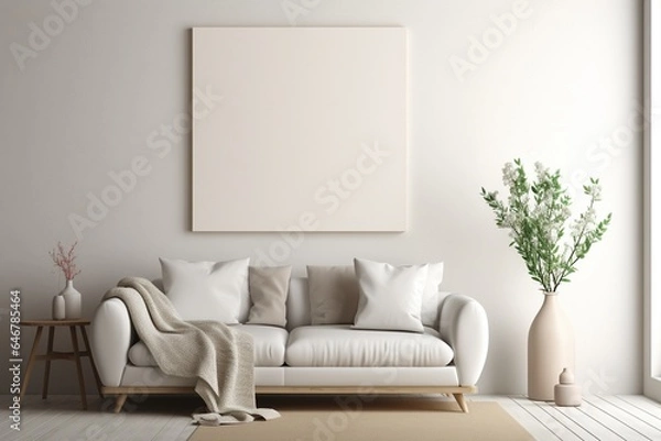 Fototapeta Modern Aesthetic Interior Design with Small Blank Poster Created with Generative AI