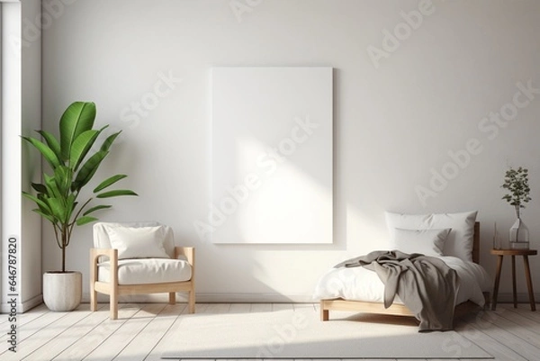 Fototapeta Modern Aesthetic Interior Design with Small Blank Poster Created with Generative AI