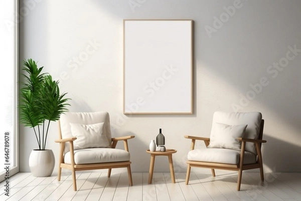 Fototapeta Modern Aesthetic Interior Design with Small Blank Poster Created with Generative AI