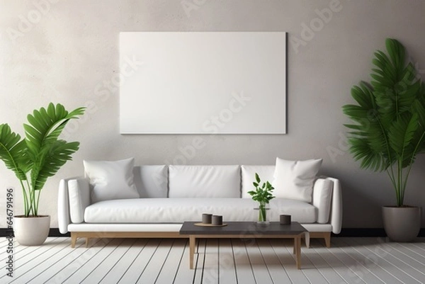 Fototapeta Modern Aesthetic Interior Design with Small Blank Poster Created with Generative AI