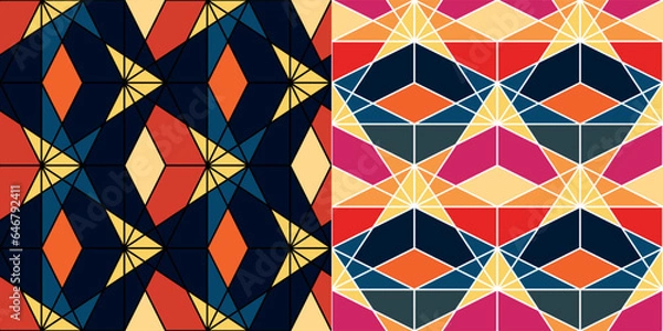 Fototapeta geometric figures rhombuses stained glass seamless pattern, Stained glass graphic ornament