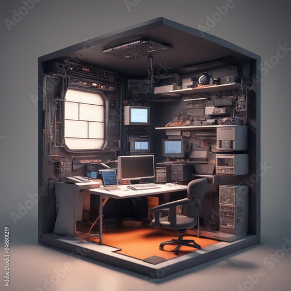 Fototapeta El Cubículo del Futuro: Donde el Código se Convierte en Realidad