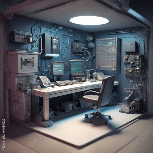 Fototapeta El Cubículo del Futuro: Donde el Código se Convierte en Realidad