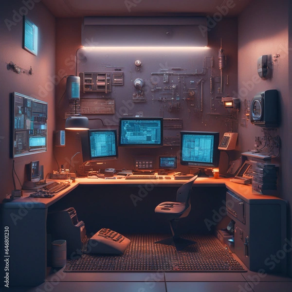 Fototapeta El Cubículo del Futuro: Donde el Código se Convierte en Realidad
