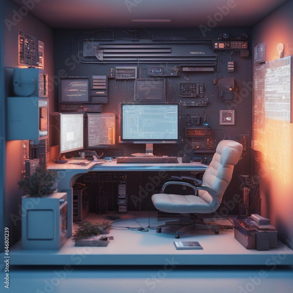 Fototapeta El Cubículo del Futuro: Donde el Código se Convierte en Realidad
