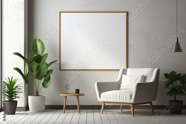 Fototapeta Modern Aesthetic Interior Design with Small Blank Poster Created with Generative AI