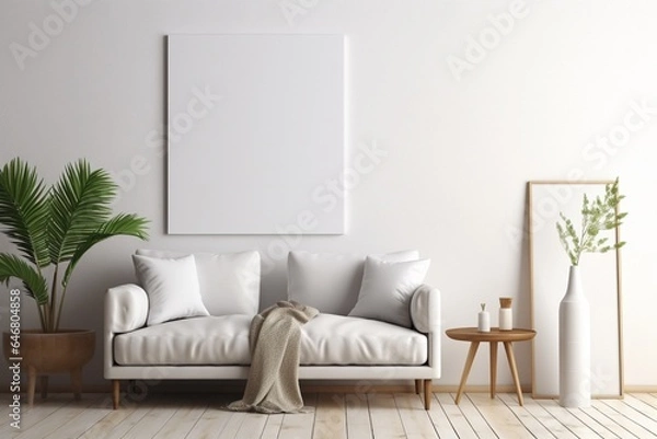 Fototapeta Modern Aesthetic Interior Design with Small Blank Poster Created with Generative AI