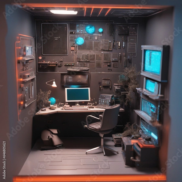 Fototapeta El Cubículo del Futuro: Donde el Código se Convierte en Realidad