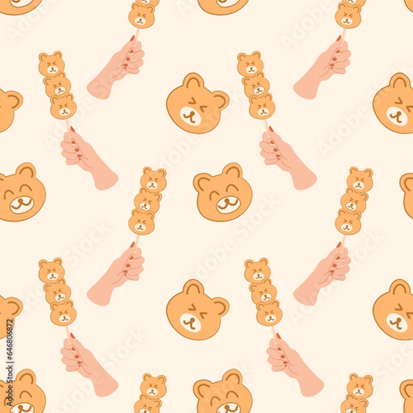 Obraz Pattern Cute bear Japanese Dango dessert Dango vector illustration on white background.