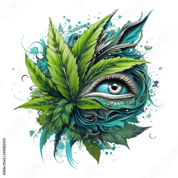 Fototapeta A dreamy and surreal marijuana leaf t-shirt design that blurs the boundaries between reality and fantasy, featuring a cannabis leaf floating in mid-air within a surreal dreamscape fille, Generative Ai