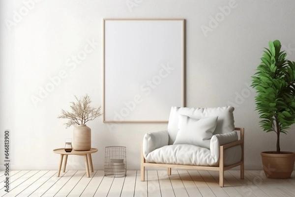 Fototapeta Modern Aesthetic Interior Design with Small Blank Poster Created with Generative AI