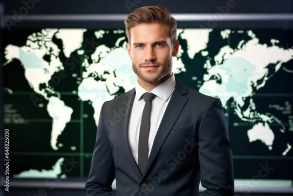 Fototapeta Caucasian Man Ceo Backdrop Scene Smart Looking Generative AI