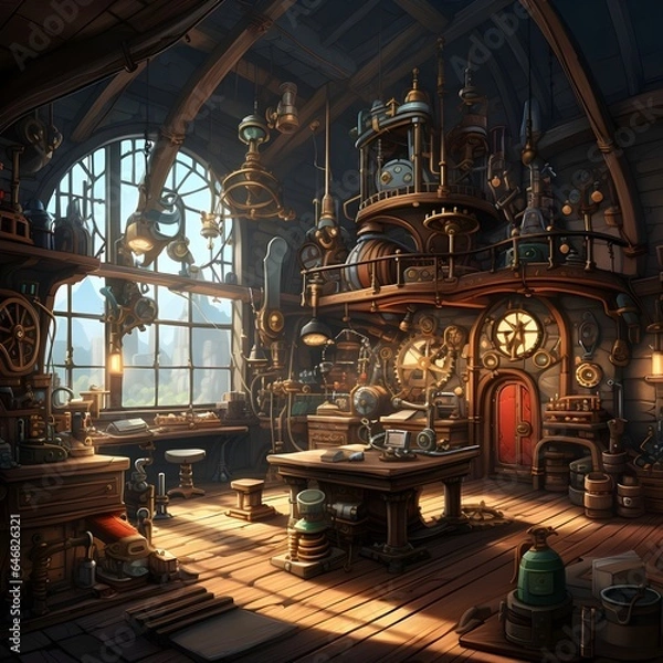 Obraz Steampunk Laboratory with Clocks